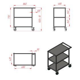 Чертеж тележки из алюминиевого профиля для инструмента