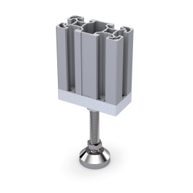 Опора-ножка артикул 7742 установлена в опорную плиту: характеристики — нержавеющая сталь, наклон, шпилька М12х100 мм, основание диаметром 40 мм