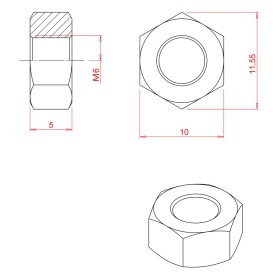 Чертеж гайки М6