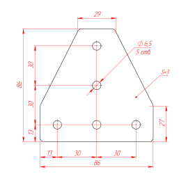 Т-5-У-30 | Соединительная пластина Т-типа, усиленная, 5 отверстий изображение 1