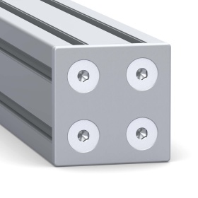 Торцевая заглушка серебристая на профиль серии  45 90х90 мм на потайных винтах