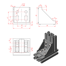 1254 | Соединитель угловой 60x60 облегченный, паз 8 изображение 3