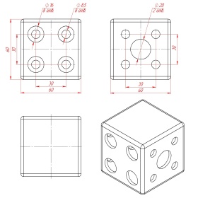 Чертёж кубического соединителя 60х60 мм, две стороны