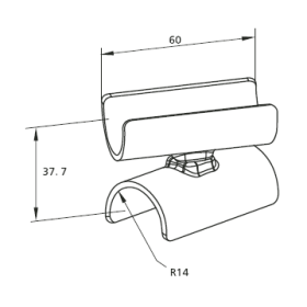 Технический вид DF19B: чертёж и размеры соединительного кронштейна для труб 28 мм