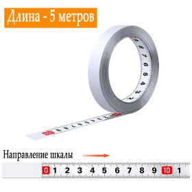 Направление метрической шкалы на гибкой стальной линейке 5 метров