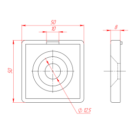 Заглушка алюминиевая 50х50 чертеж