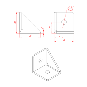 Чертёж усиленного углового соединителя 30х30 мм для профиля серии 30