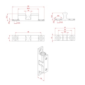 Чертеж механической защелки арт. 3147 (размеры 60х11х16мм)