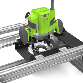 Крупный план алюминиевого профиля и соединительных элементов станка.