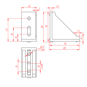 Угловой соединитель облегченный 40х80 чертеж