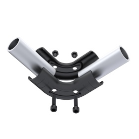 Кронштейн соединительный DF17B в разборе, модульный трубный кронштейн для труб 28 мм, угол 90°, металл, порошковая покраска, черный