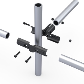 Кронштейн RSI‑DF3B в сборке: надёжное соединение четырёх круглых труб 28 мм