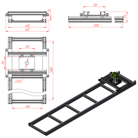 Чертеж:RSI-21003 — Станок для выравнивания слэбов 600×3000 мм | комплект из алюминиевого профиля