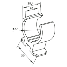 Чертёж: Крепление бейджа F-120 на трубу диаметром 28 мм.