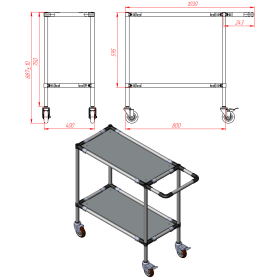 Чертеж подкатной тележки из трубы 800х400х900-2