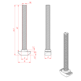 Чертеж Т-Болта М6х60 мм под паз 8 мм