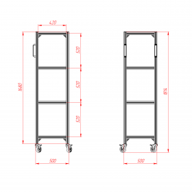 Чертёж подкатной стойки с размерами 500х500х1800 мм