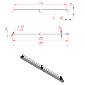 Алюминиевая ручка DH28-L1200-E2-C1, общий вид, с указанием размеров