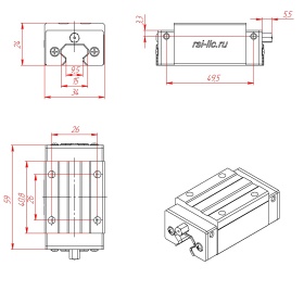 Чертеж каретки для профильной линейной направляющей 15 мм