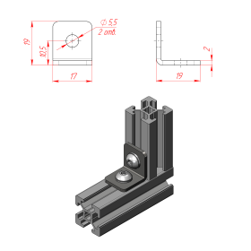 Чертёж углового соединителя 20х20
