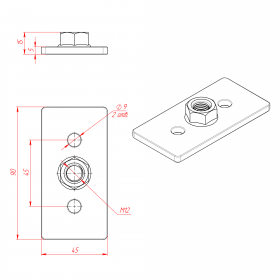 Чертеж стальной опорной плиты для установки на стенку профиля 45х90