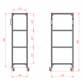 Чертеж подкатной стойки 500х700х1800 мм