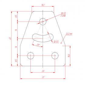 Чертёж соединительной стальной пластины для профиля серии 20 с регулировкой угла наклона
