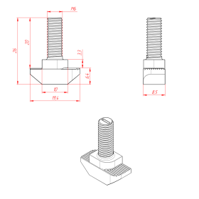 Чертёж Т-болта М6х20 для станочных профилей с пазом 10 мм