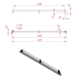 Алюминиевая ручка DH28-L1300-E2-C1, чертёж