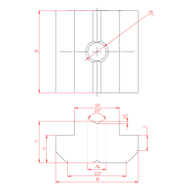 Чертеж алюминиевого пазового сухаря паз 10, М4 арт. 5186AL