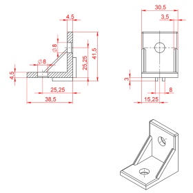 Чертеж углового соединителя для профилей 40х40 арт. 1008