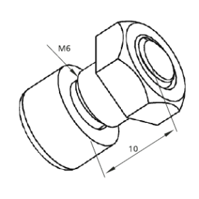 F-180-10 Чёрный винт М6х10 с гайкой для трубных конструкций. Чертёж
