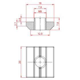 Чертеж пазового сухаря М8 серия 40, арт. 5071