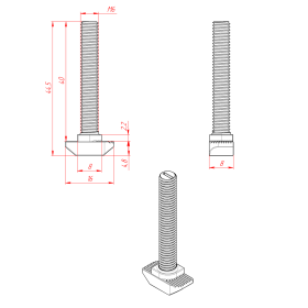 Чертёж Т-образного болта М6х40 для серии 30