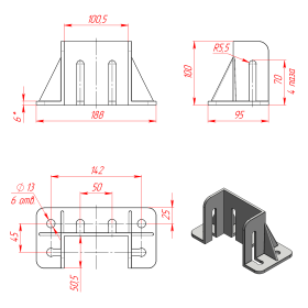 RSI-7208B | Фундаментная опора, алюминиевая, для профиля 50x100, крепление с краю изображение 1