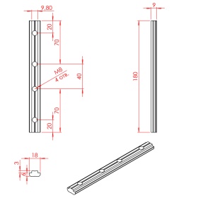 Чертеж линейного соединителя из алюминия 180 мм, паз 10