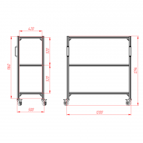 RSI-1008-500х1200х1300-3 | Стойка подкатная 500х1200х1300 3 полки изображение 2