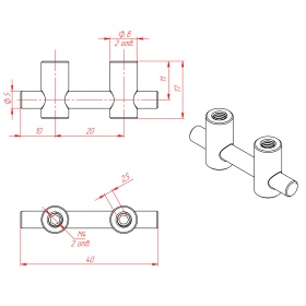 Чертёж соединителя 5772 для профиля 15, 20 и 25 паз 6