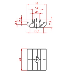 Чертеж пазового сухаря М5 серия 40 паз 8