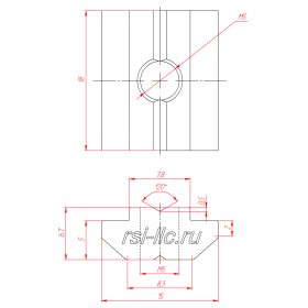 Чертеж сухаря из алюминия М5, паз 8 серия 30