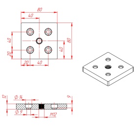 Чертеж - торцевая опорная плита 80х80