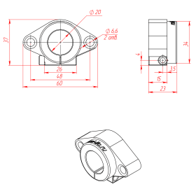 Чертёж горизонтального держателя вала 20 мм