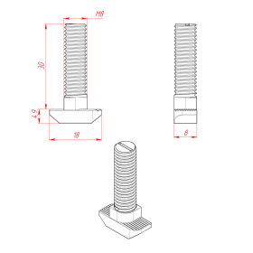 Чертеж Болт Т-образный М8х30 паз 8