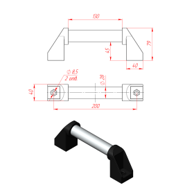 Чертёж дверной ручки 200 мм