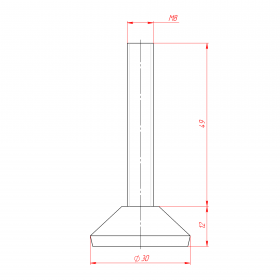 Чертёж резьбовой опоры М8х50 мм с основанием 30 мм