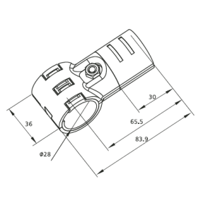 Схема размеров кронштейна DF10B с указанием посадочного диаметра 28 мм