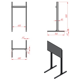 Чертёж. Сингл-скрин стойка под один монитор для симрейсинга, серия 40 паз 8 мм