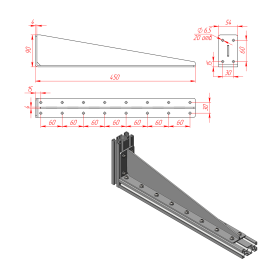 Стальной уголок 450 мм с ребром жесткости 4 мм чертеж