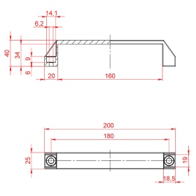 Чертеж - Ручка алюминиевая дверная 180 мм