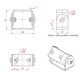Чертёж: Шарнир стальной к профилям 50х100 мм с пазом 10 мм